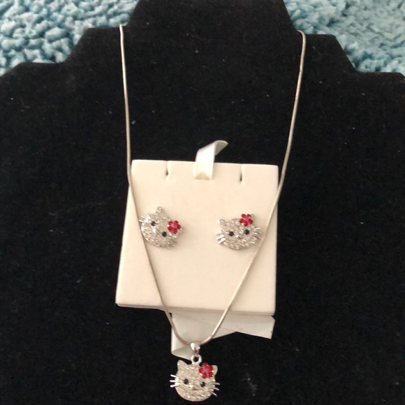 Hello Kitty Jewelry - Hello Kitty Pendant Pierced Earrings and 925 Chain